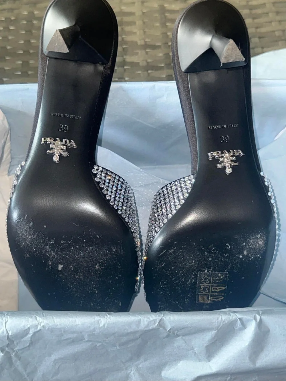 Prada SATIN HEELED SANDALS WITH CRYSTALS - Picture 8 of 15